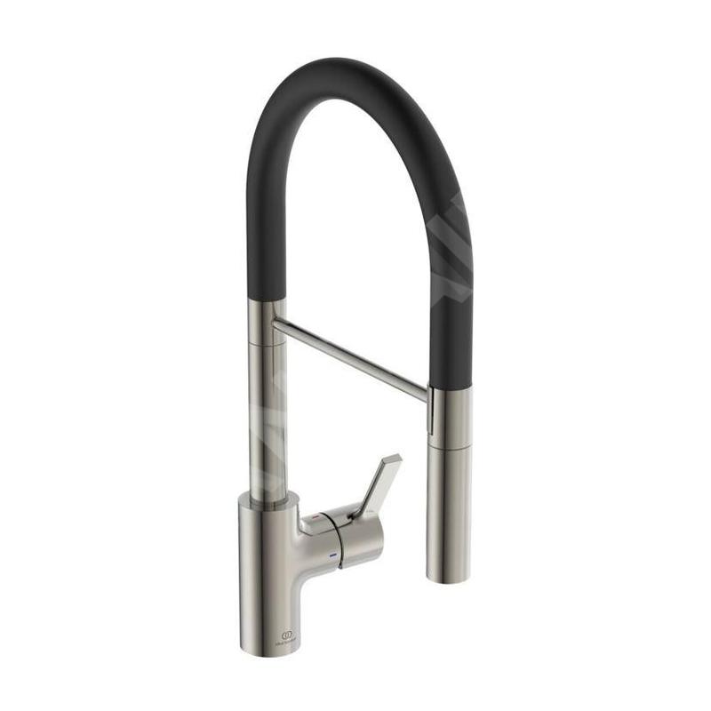 Ideal Standard Gusto - Mitigeur d’évier avec bras flexible et douchette, acier/noir BD417GN