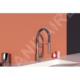 Ideal Standard Gusto - Mitigeur d’évier avec bras flexible et douchette, acier/noir BD417GN