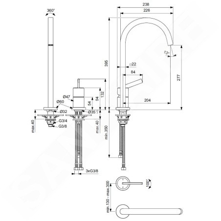 Ideal Standard Gusto - Mitigeur d'évier, installation à 2 trous, gris magnétique BD423A5