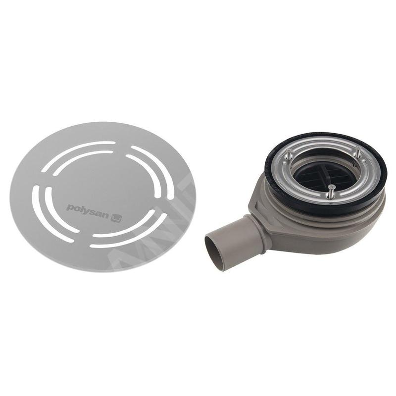 Polysan Flexia - Siphon de receveur Geberit, diamètre 90 mm, DN40, cache bonde ronde en inox 17761
