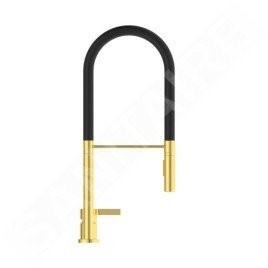 Ideal Standard Gusto - Mitigeur d´évier avec bras flexible et douchette, installation à 2 trous, or brossé/noir BD425A2