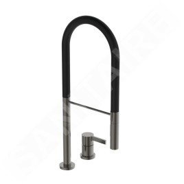 Ideal Standard Gusto - Mitigeur d´évier avec bras flexible et douchette, installation à 2 trous, gris magnétique/noir BD425A5
