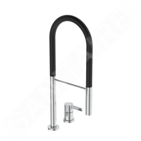 Ideal Standard Gusto - Mitigeur d´évier avec bras flexible et douchette, installation à 2 trous, chrome/noir BD425AA