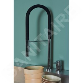 Ideal Standard Gusto - Mitigeur d´évier avec bras flexible et douchette, installation à 2 trous, chrome/noir BD425AA