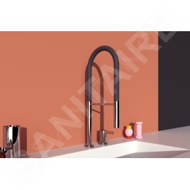 Ideal Standard Gusto - Mitigeur d´évier avec bras flexible et douchette, installation à 2 trous, chrome/noir BD425AA