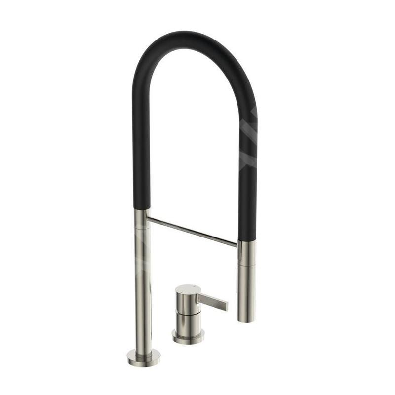 Ideal Standard Gusto - Mitigeur d´évier avec bras flexible et douchette, installation à 2 trous, acier/noir BD425GN