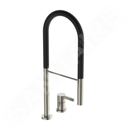 Ideal Standard Gusto - Mitigeur d´évier avec bras flexible et douchette, installation à 2 trous, acier/noir BD425GN