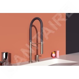 Ideal Standard Gusto - Mitigeur d´évier avec bras flexible et douchette, installation à 2 trous, acier/noir BD425GN