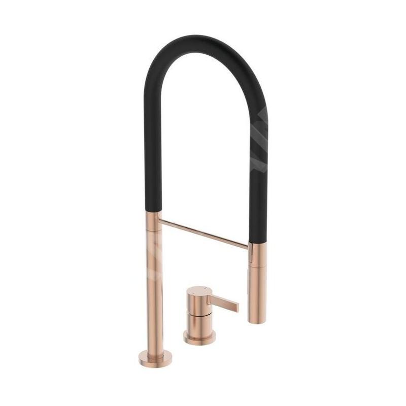 Ideal Standard Gusto - Mitigeur d´évier avec bras flexible et douchette, installation à 2 trous, Sunset Rose/noir BD425J4
