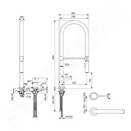 Ideal Standard Gusto - Mitigeur d´évier avec bras flexible et douchette, installation à 2 trous, Sunset Rose/noir BD425J4