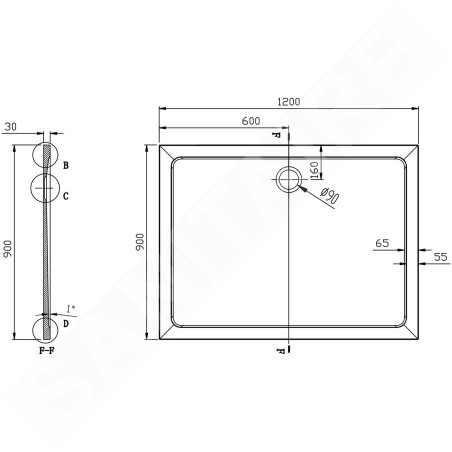 Aqualine Receveurs - Receveur de douche TECMI 1200x900x30 mm, blanc PQ12090