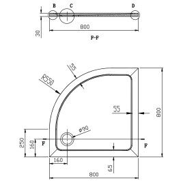 Aqualine Receveurs - Receveur de douche en quart de cercle TECMI, 800x800x30 mm, blanc PQ558