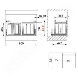 Franke Poubelle tri sélectif - Poubelle encastrable Composta  350-90 121.0307.528
