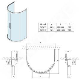 Polysan Lucis Line - Cabine de douche demi-circulaire, 900 x 900 mm, verre clair DL3615