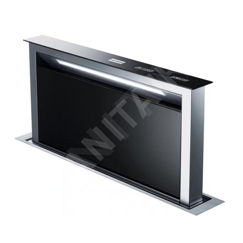 Franke Mythos - Hotte encastrable dans le plan de travail FDW 908 IB XS, extractible, largeur 88 cm, verre noir/acier