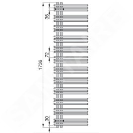 Zehnder Yucca Asym - Radiateur de salle de bains 1736 x 578 mm, droit, à une rangée, laqué blanc YA-170-060