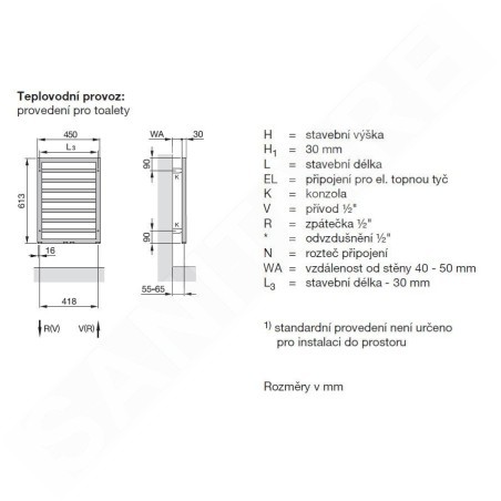 Zehnder Subway - Radiateur de salle de bains 613 x 450 mm, droit, raccord central 50 mm, laque blanche SUB-060-045