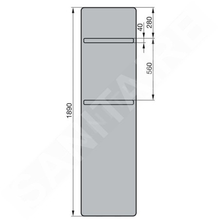 Zehnder Vitalo Bar - Radiateur de salle de bains 1890 x 500 mm, droit, raccord central 50 mm, laqué blanc VIP-190-050