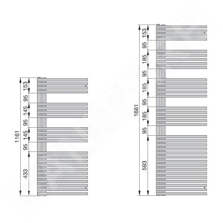 Zehnder Forma Asym - Radiateur de salle de bains 1681 x 496 mm, droit, raccordement extérieur 50 mm, laqué blanc LFAL-170-050