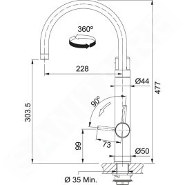 Franke Mitigeurs filtrants - Vital Tap mitigeur d’évier avec filtration d’eau intégrée, chrome/gun metal 120.0621.229