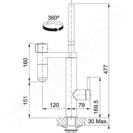 Franke Mitigeurs filtrants - Vital Tap mitigeur d’évier avec filtration d’eau intégrée, noir mat/inox 120.0621.312