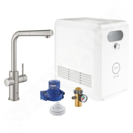 Grohe Blue Professional - Mitigeur d’évier avec unité réfrigérante et filtration, douchette extractible, supersteel 31326DC2