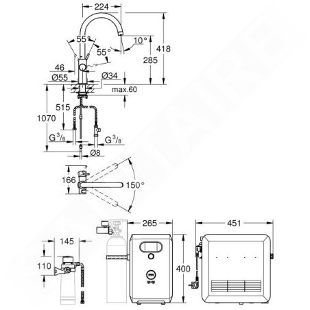 Grohe Blue Professional - Mitigeur d’évier avec unité réfrigérante et filtration, supersteel 31323DC2