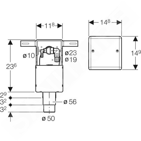 Geberit Accessoires - Siphon à encastrer pour appareils, avec deux raccords, boîtier à encastrer et plaque de fermeture