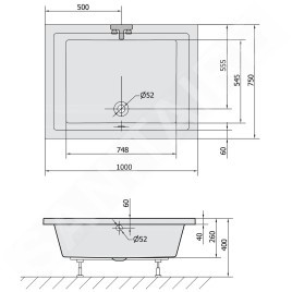 Polysan Deep - Receveur de douche profond avec construction, 1000x750x260 mm, blanc 72880