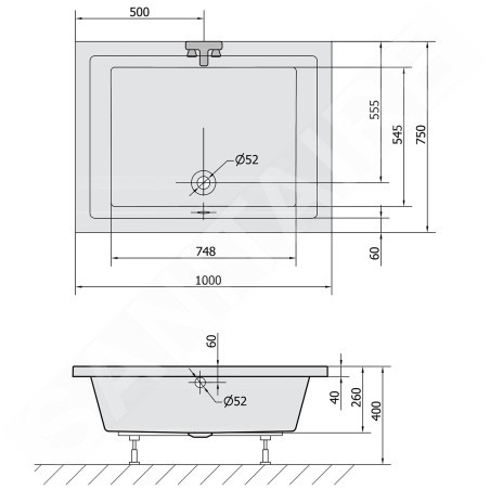Polysan Deep - Receveur de douche profond avec construction, 1000x750x260 mm, blanc 72880