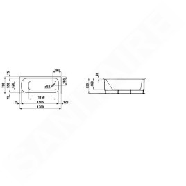 Laufen Solutions - Baignoire avec support et panneau en L droit, 1700x700 mm, blanc H2225060000001