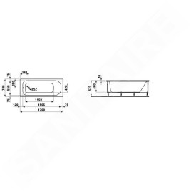 Laufen Solutions - Baignoire avec support et panneau en L gauche, 1700x700 mm, blanc H2225050000001