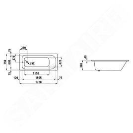 Laufen Solutions - Baignoire 1700x750 mm, blanc H2235000000001