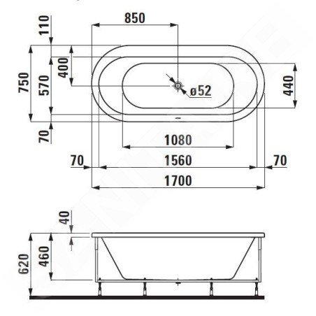 Laufen Solutions - Baignoire avec support, 1700x750 mm, blanc H2225110000001