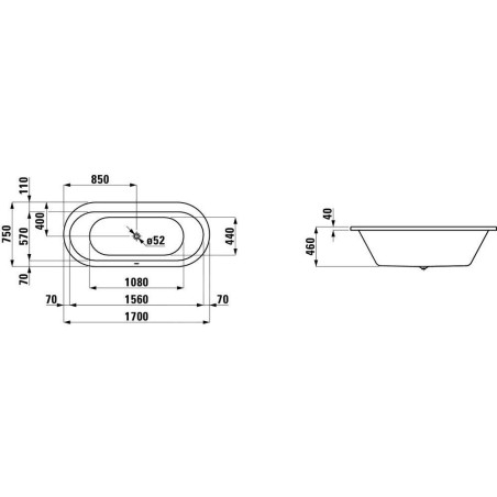Laufen Solutions - Baignoire 1700x750 mm, blanc H2225100000001