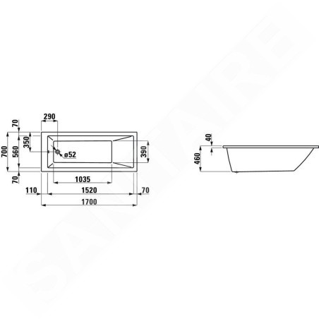 Laufen Pro - Baignoire 1700x700 mm, blanc H2309500000001