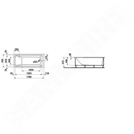 Laufen Pro - Baignoire avec support et panneau frontal droit, 1700x750 mm, blanc H2319560000001