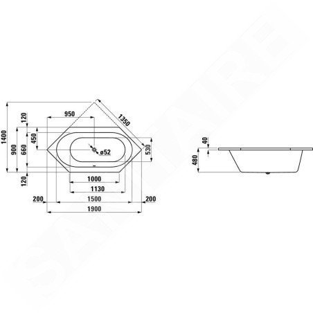 Laufen Solutions - Baignoire 1900x900 mm, blanc H2255200000001