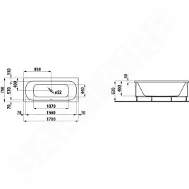 Laufen Solutions - Baignoire avec support et panneau en L droit, 1700x750 mm, blanc H2235360000001
