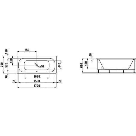 Laufen Solutions - Baignoire avec support et panneau en L gauche, 1700x750 mm, blanc H2235350000001