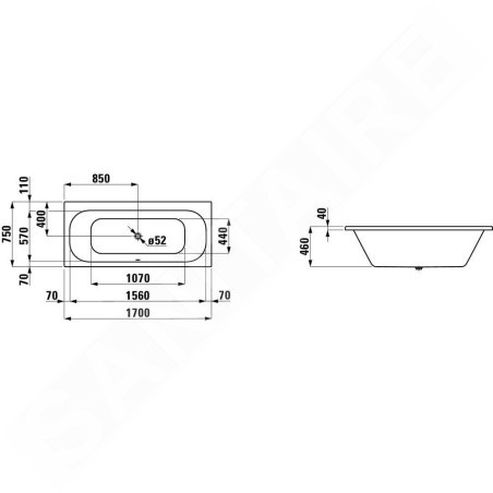 Laufen Solutions - Baignoire 1700x750 mm, blanc H2235300000001