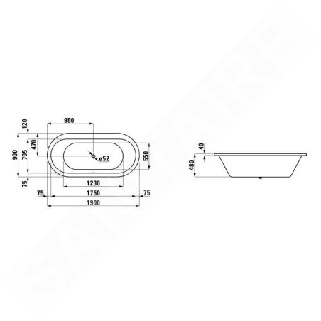 Laufen Solutions - Baignoire 1900x900 mm, blanc H2255100000001
