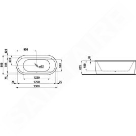 Laufen Solutions - Baignoire avec support, 1900x900 mm, blanc H2255110000001