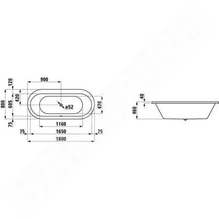 Laufen Solutions - Baignoire 1800x800 mm, blanc H2245100000001