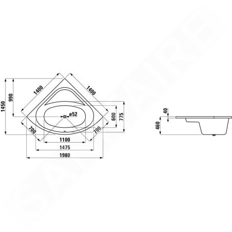 Laufen Solutions - Baignoire d’angle, 1400x1400 mm, blanc H2425000000001