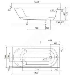 Kolo Opal Plus - Baignoire 1400x700 mm, blanc XWP1240000