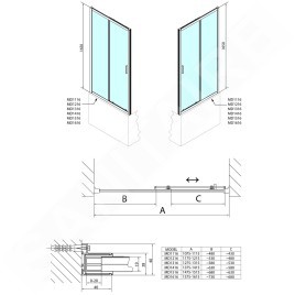 Polysan Deep - Porte de douche, 2 battants, 1200 mm, aluminium brillant/verre clair MD1216