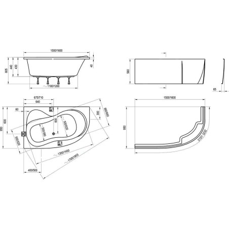 Ravak Rosa 95 - Baignoire d'angle 1600x950 mm, droite, blanche C581000000