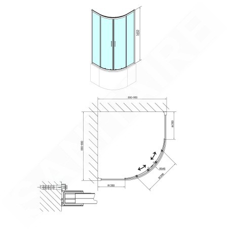 Polysan Selma - Cabine de douche quart de cercle, 900 x 900 mm, aluminium poli/verre clair MD2516