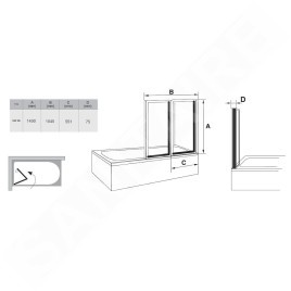 Ravak Supernova - Pare-bain pliant en deux parties VS2 105, 1045x1400 mm, blanc/verre transparent 796M0100Z1